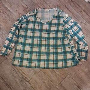 Cato Women's Teal and White Textured Plaid Top SZ 18/20W